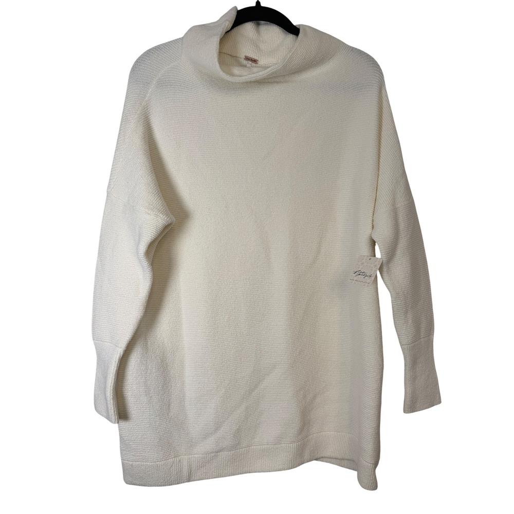 Free People Ottoman Slouchy Tunic Mock Neck Ribbed Sweater Ecru XS NEW